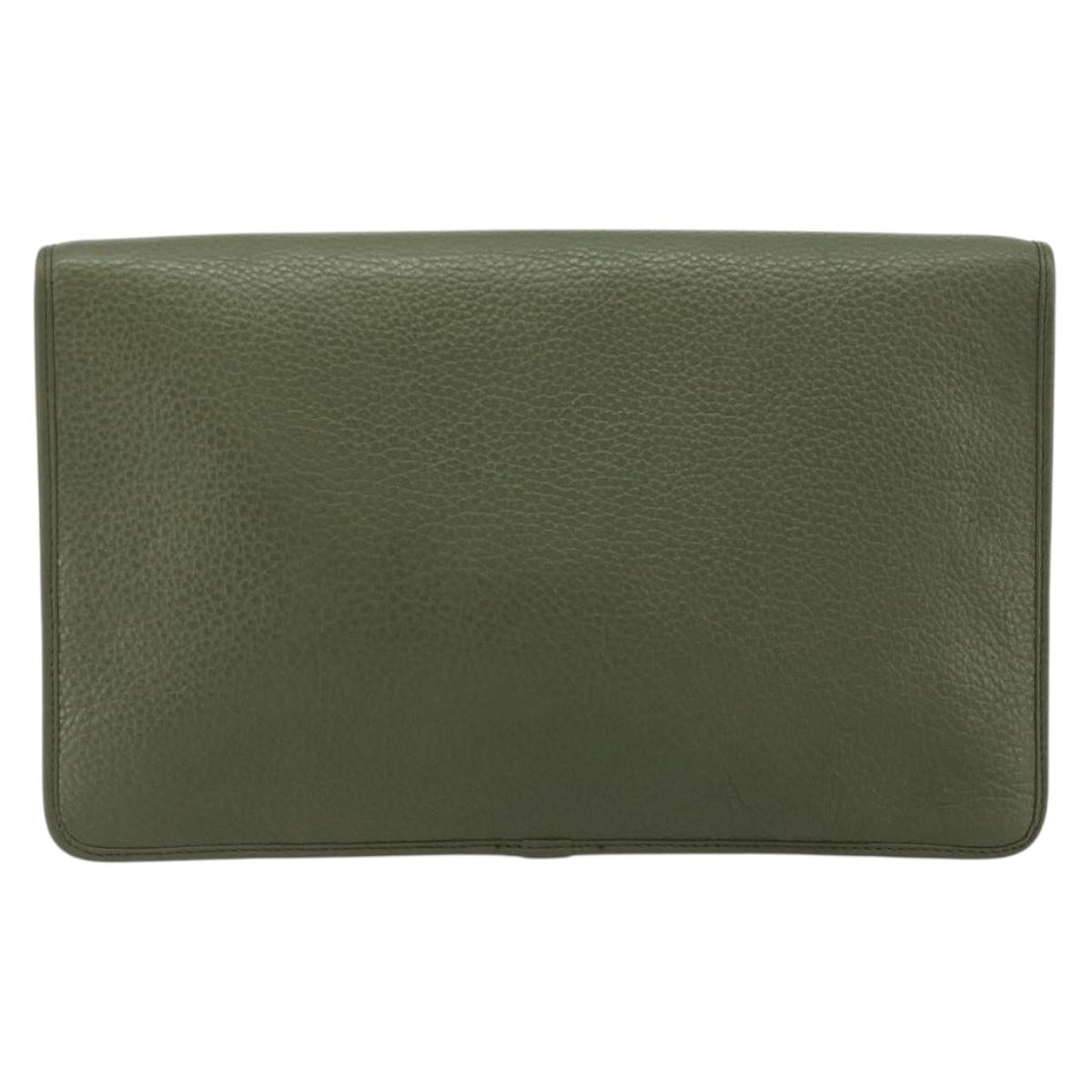 Christian Dior Chain Shoulder Bag Leather Green Gold Auth 193969
