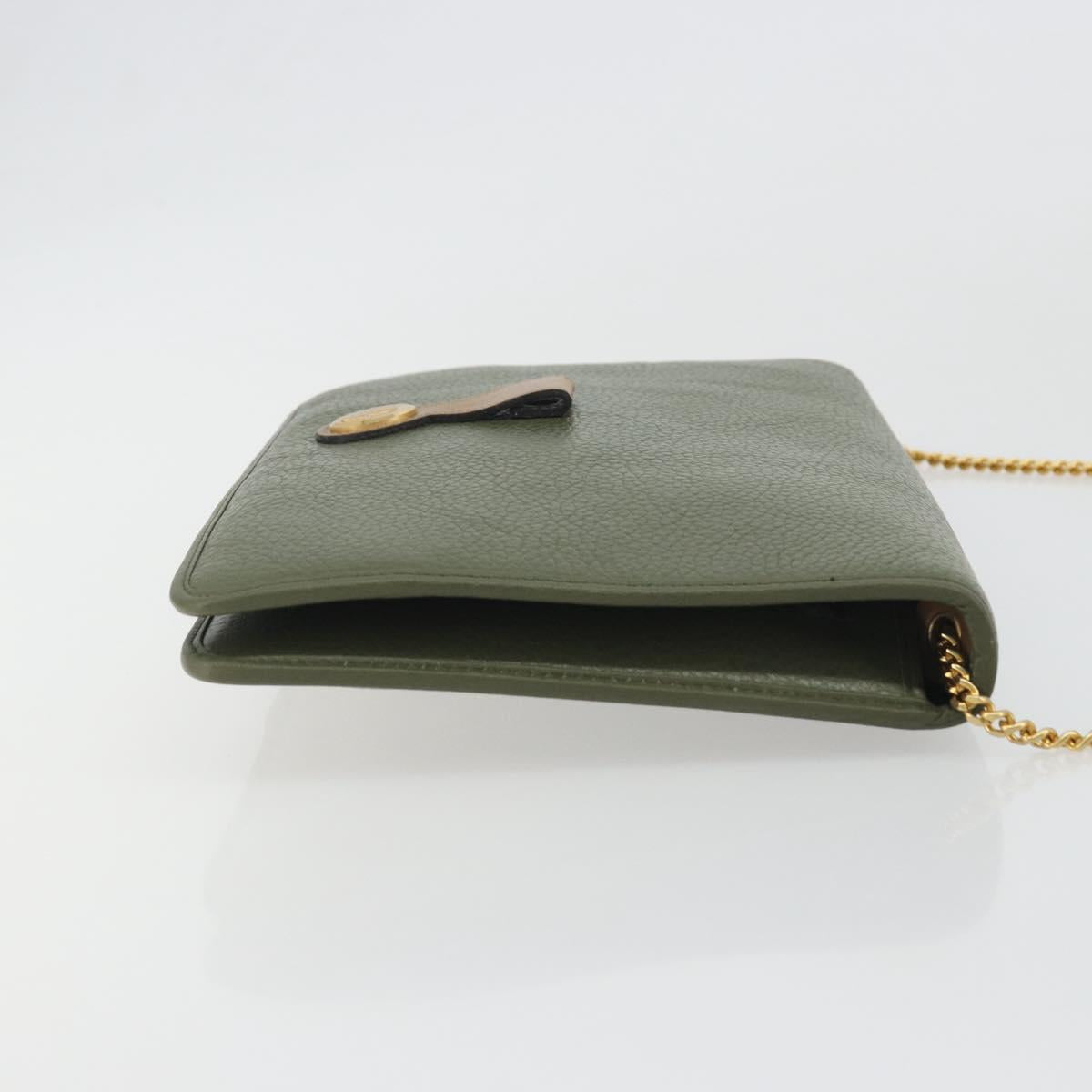 Christian Dior Chain Shoulder Bag Leather Green Gold Auth 193969