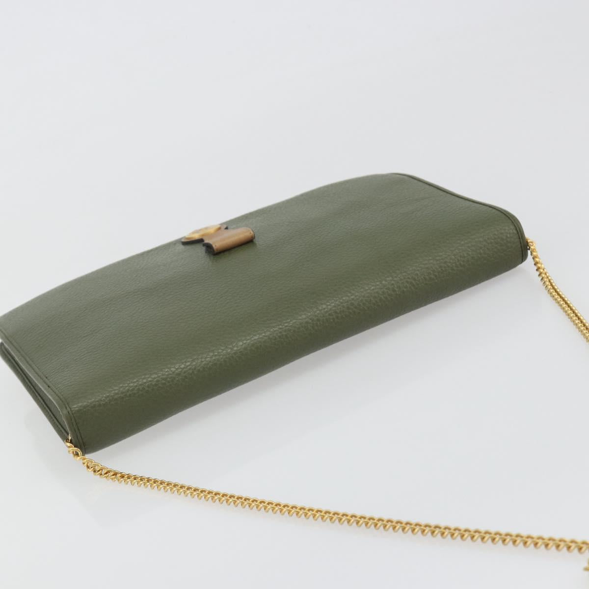 Christian Dior Chain Shoulder Bag Leather Green Gold Auth 193969