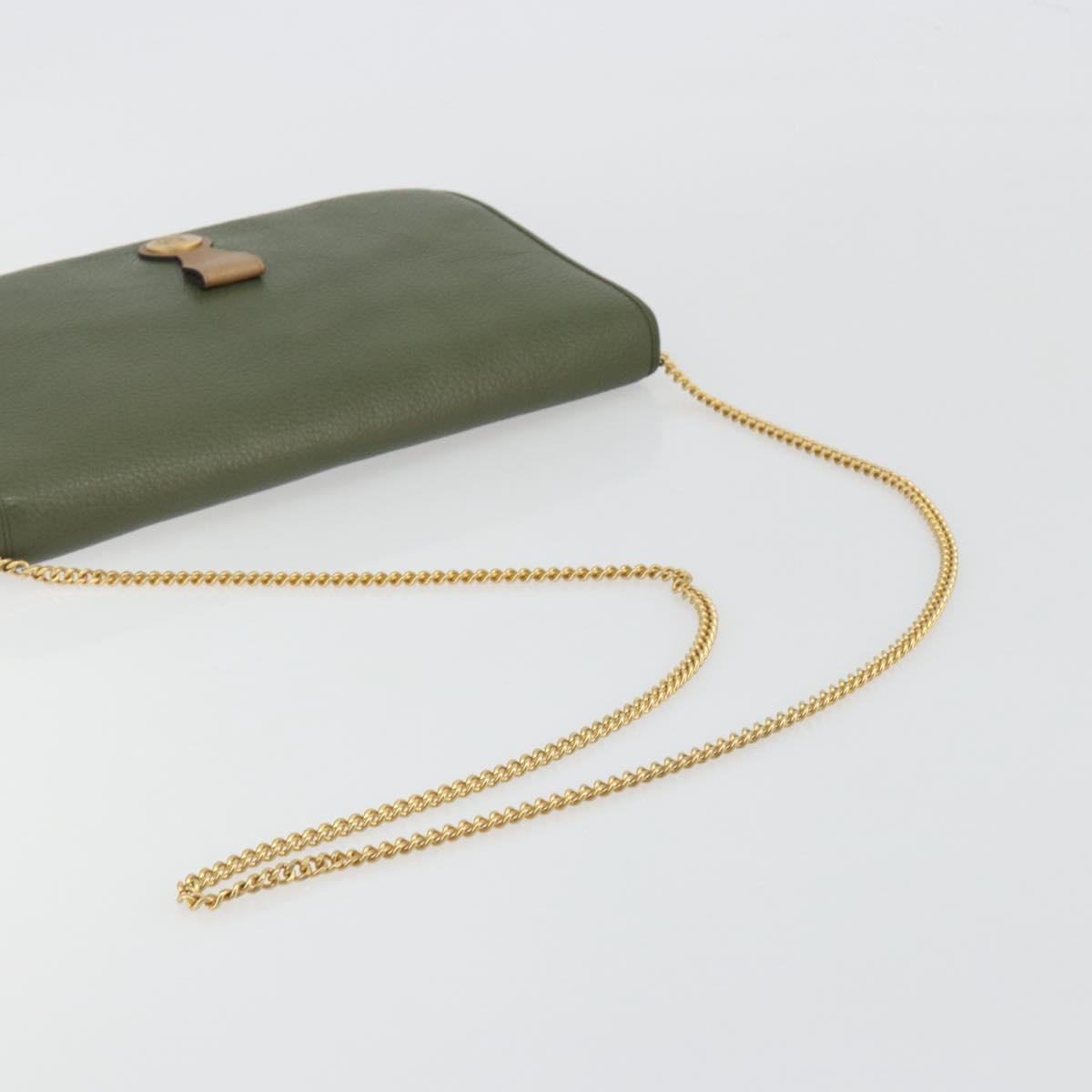 Christian Dior Chain Shoulder Bag Leather Green Gold Auth 193969