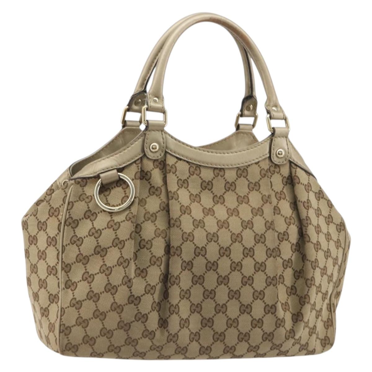 GUCCI GG Canvas Sukey Tote Bag Beige Gold 211944 Auth 193972A