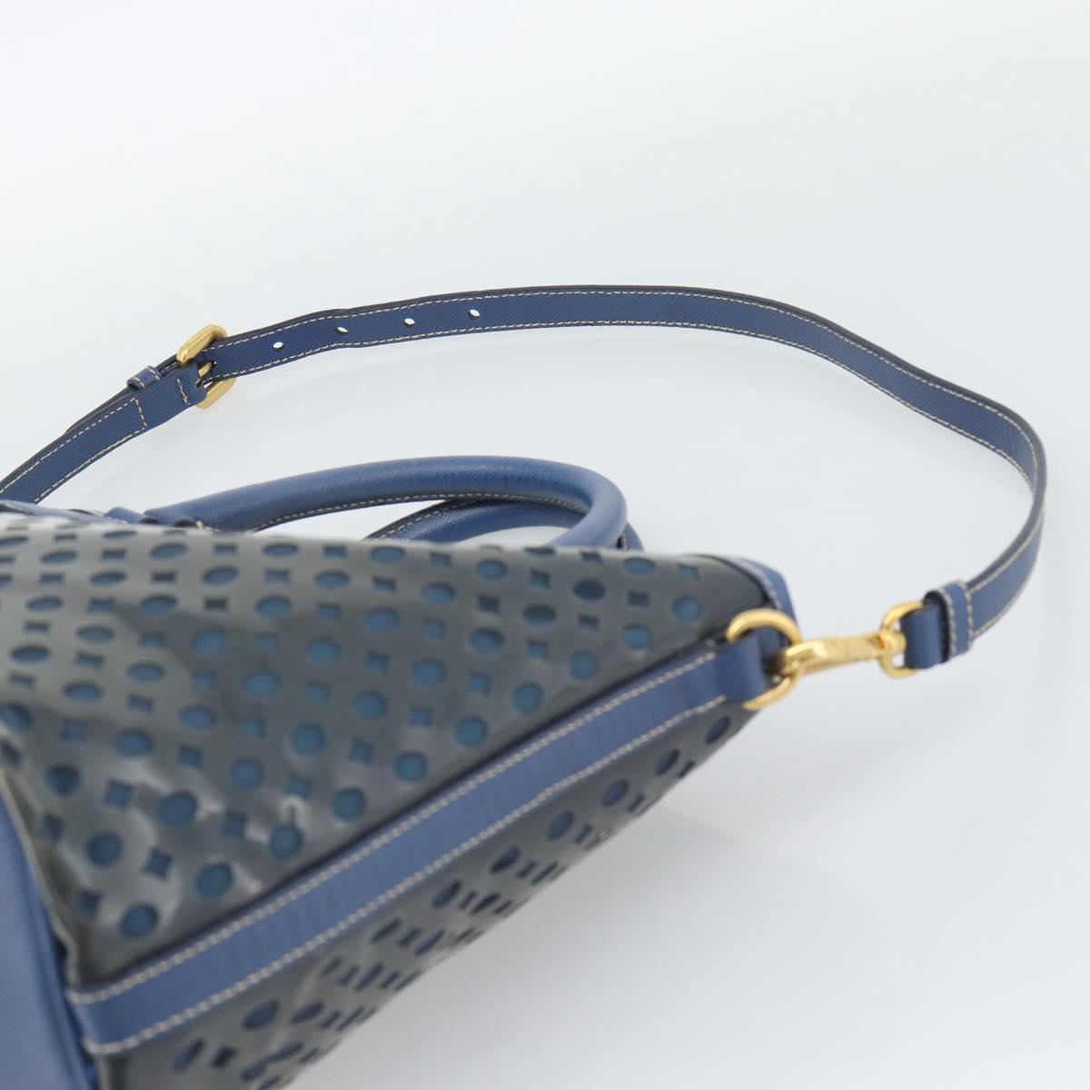 PRADA Hand Bag Vinyl 2way Blue Gold Auth 193975