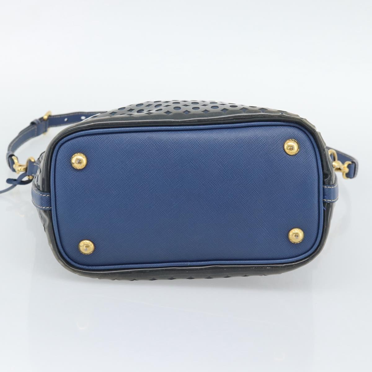 PRADA Hand Bag Vinyl 2way Blue Gold Auth 193975