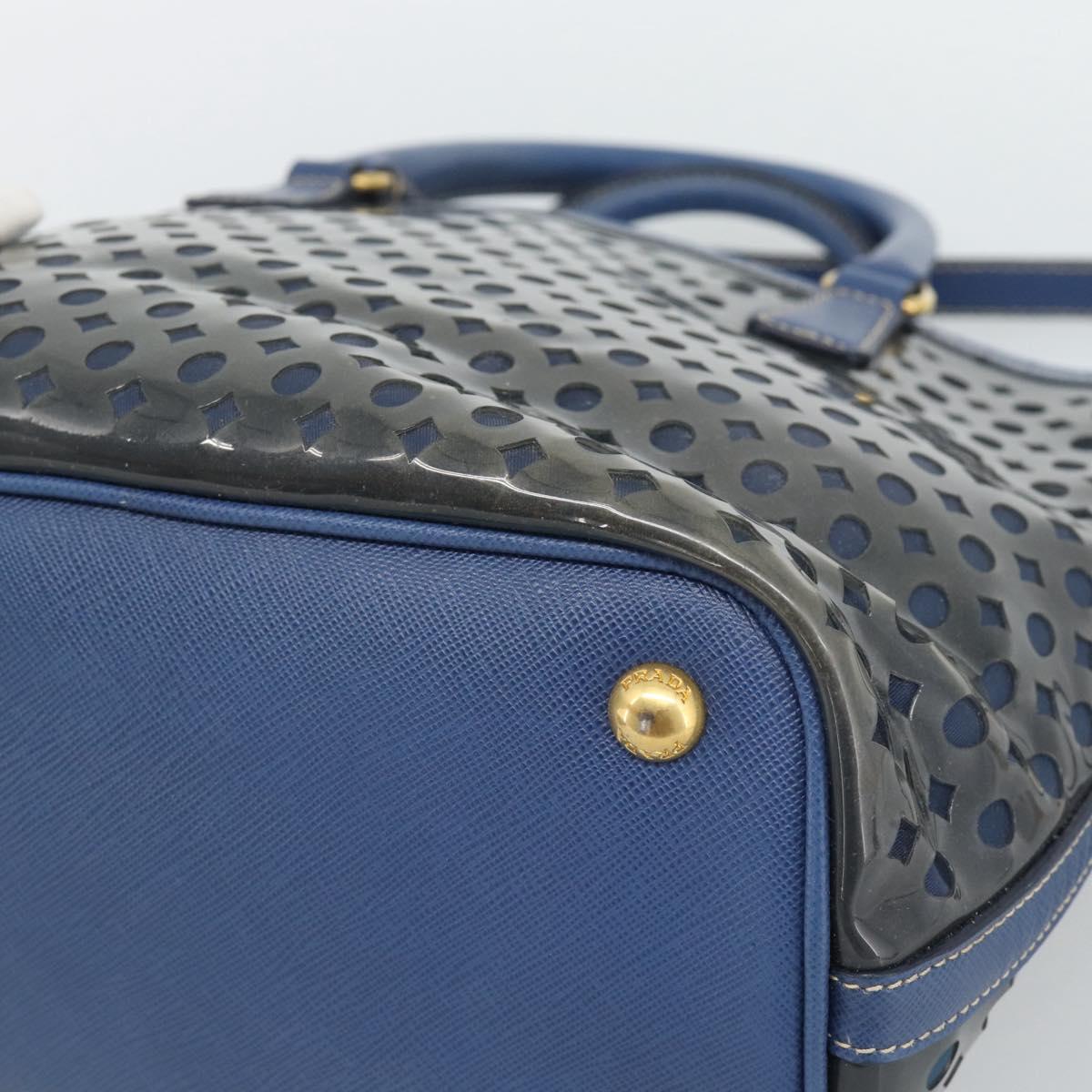 PRADA Hand Bag Vinyl 2way Blue Gold Auth 193975