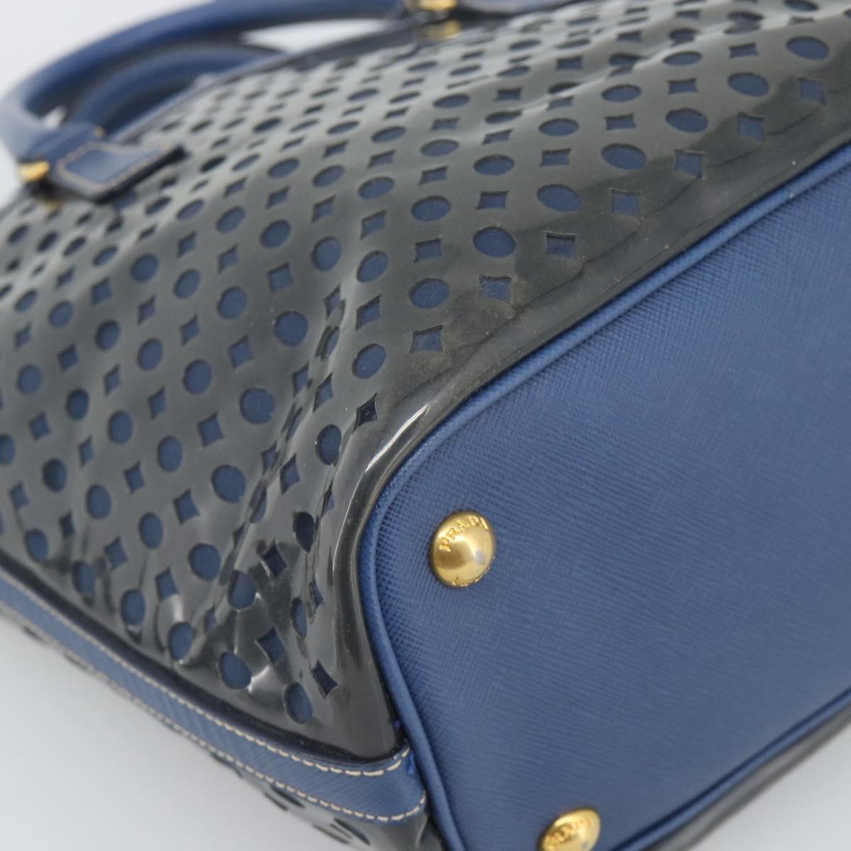 PRADA Hand Bag Vinyl 2way Blue Gold Auth 193975