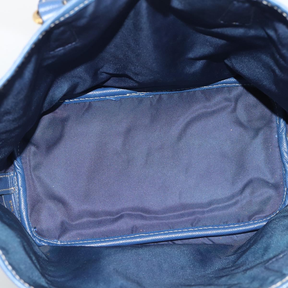 PRADA Hand Bag Vinyl 2way Blue Gold Auth 193975