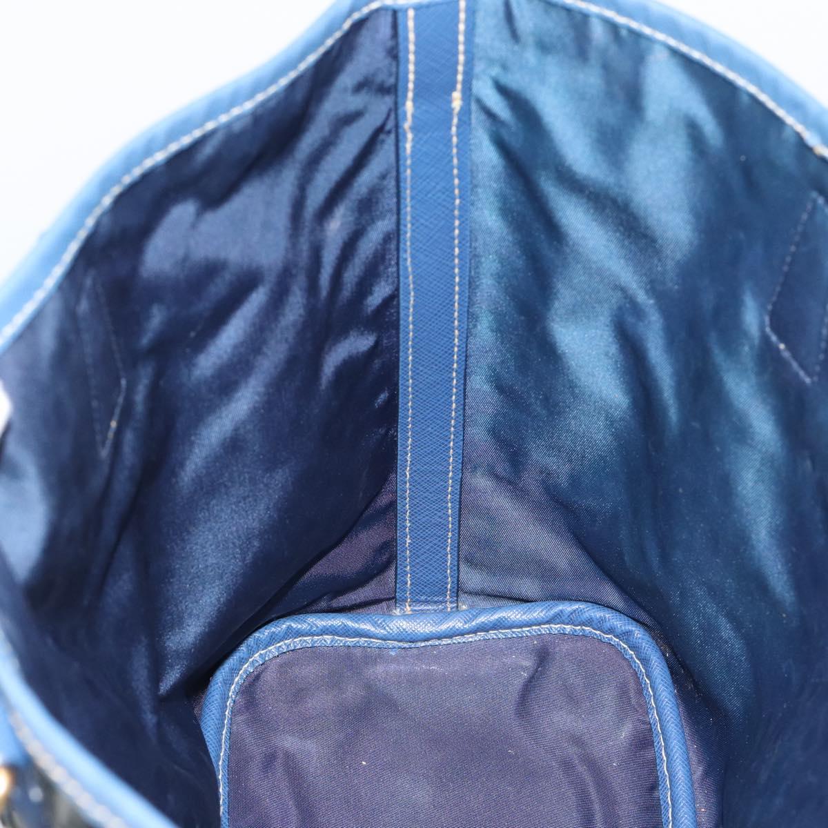 PRADA Hand Bag Vinyl 2way Blue Gold Auth 193975