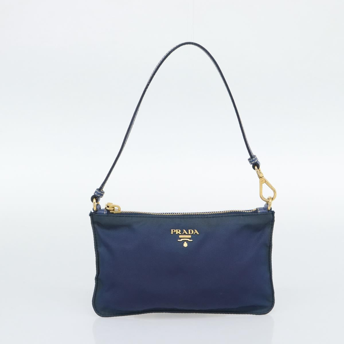 PRADA Hand Bag Vinyl 2way Blue Gold Auth 193975