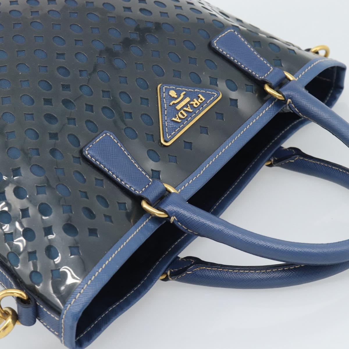PRADA Hand Bag Vinyl 2way Blue Gold Auth 193975