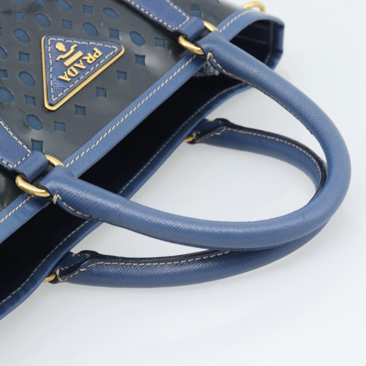 PRADA Hand Bag Vinyl 2way Blue Gold Auth 193975