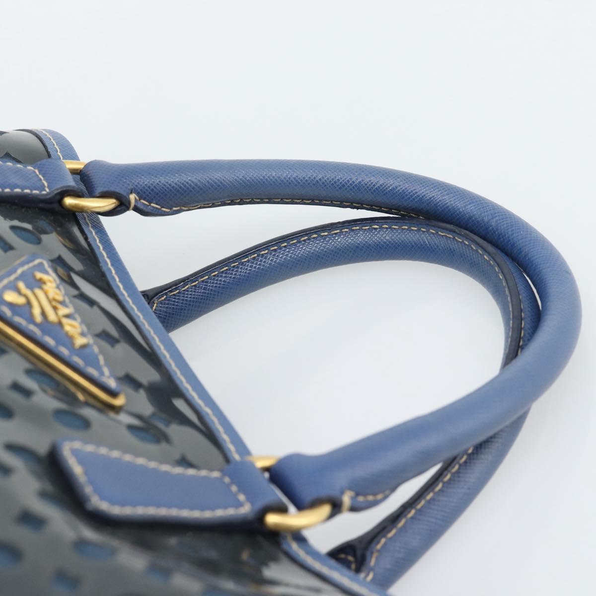 PRADA Hand Bag Vinyl 2way Blue Gold Auth 193975