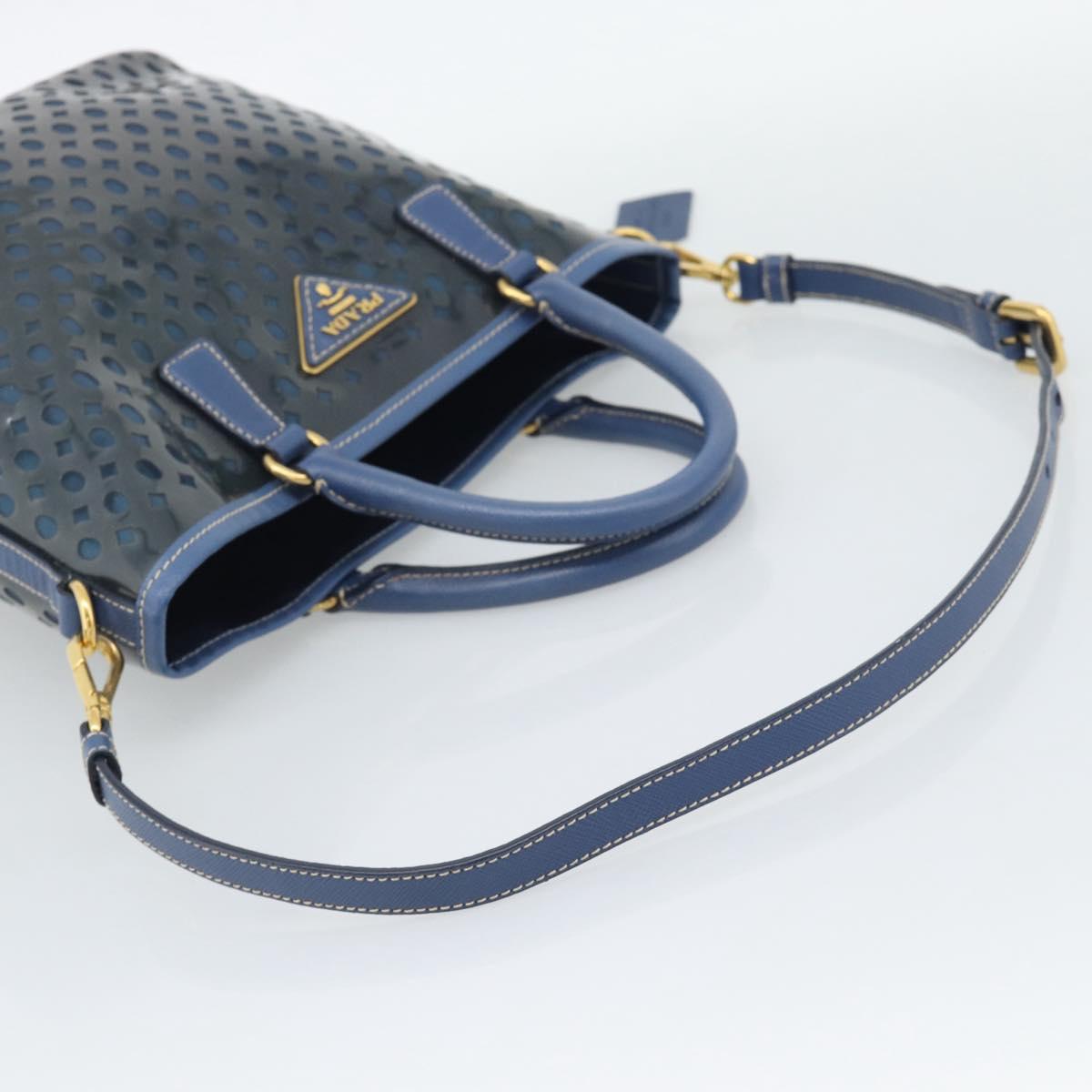 PRADA Hand Bag Vinyl 2way Blue Gold Auth 193975