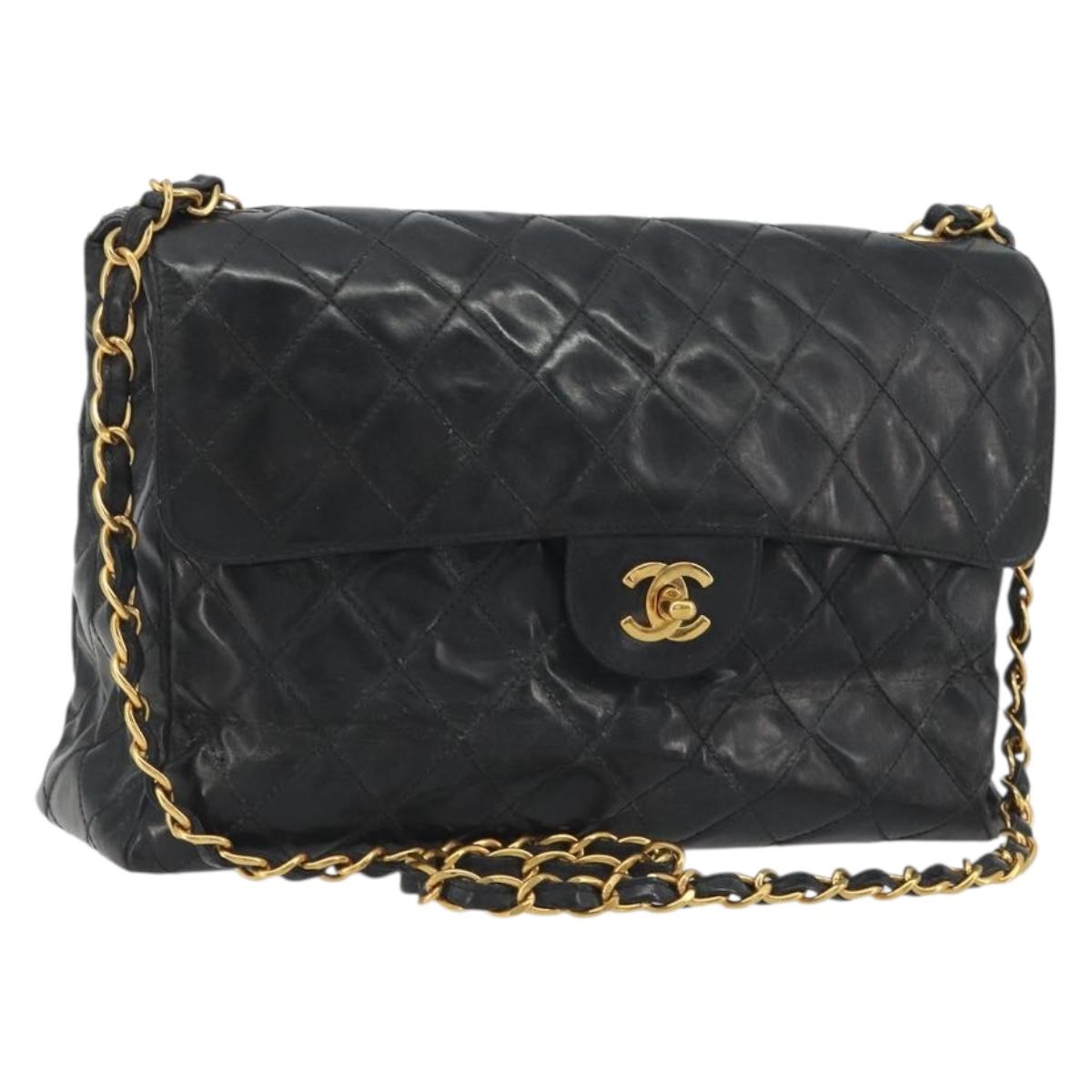 CHANEL Matelasse Chain Shoulder Bag Patent Leather Black Gold CC Auth 193976