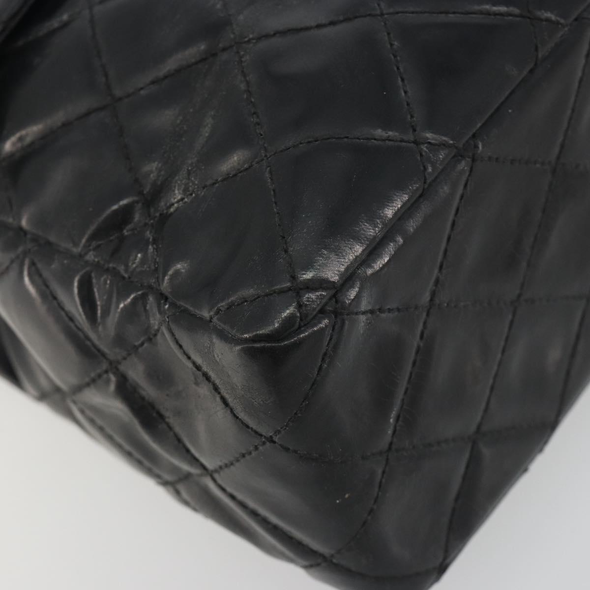 CHANEL Matelasse Chain Shoulder Bag Patent Leather Black Gold CC Auth 193976