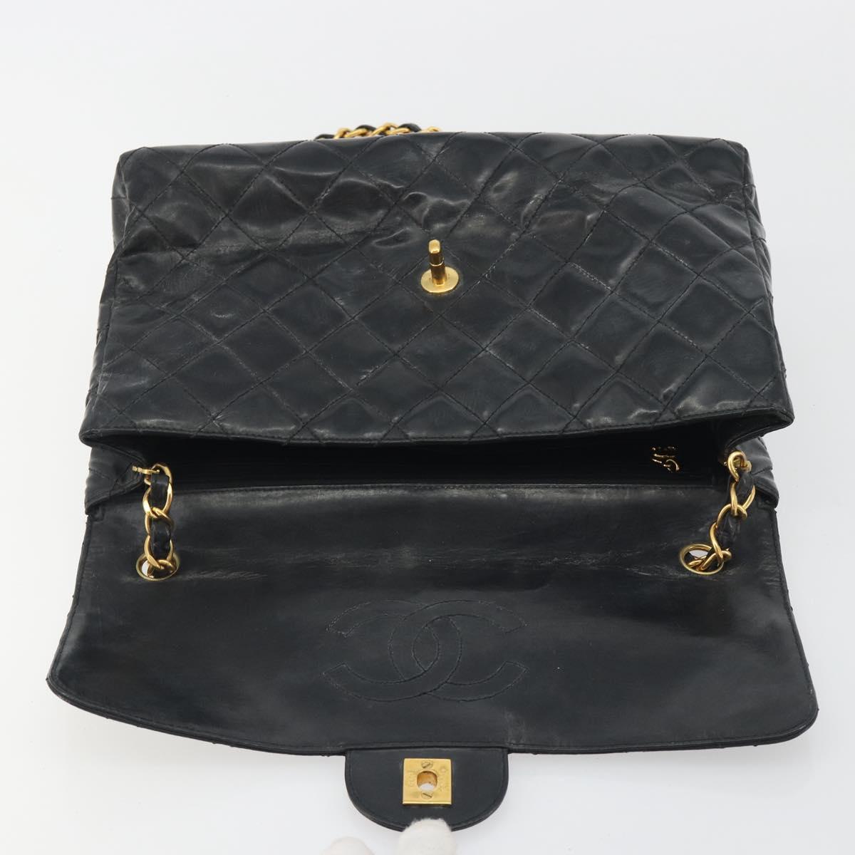 CHANEL Matelasse Chain Shoulder Bag Patent Leather Black Gold CC Auth 193976