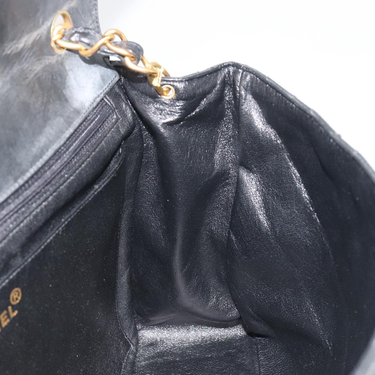CHANEL Matelasse Chain Shoulder Bag Patent Leather Black Gold CC Auth 193976
