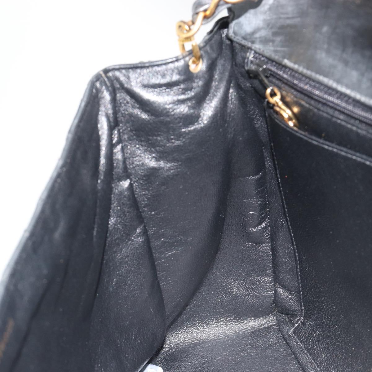 CHANEL Matelasse Chain Shoulder Bag Patent Leather Black Gold CC Auth 193976