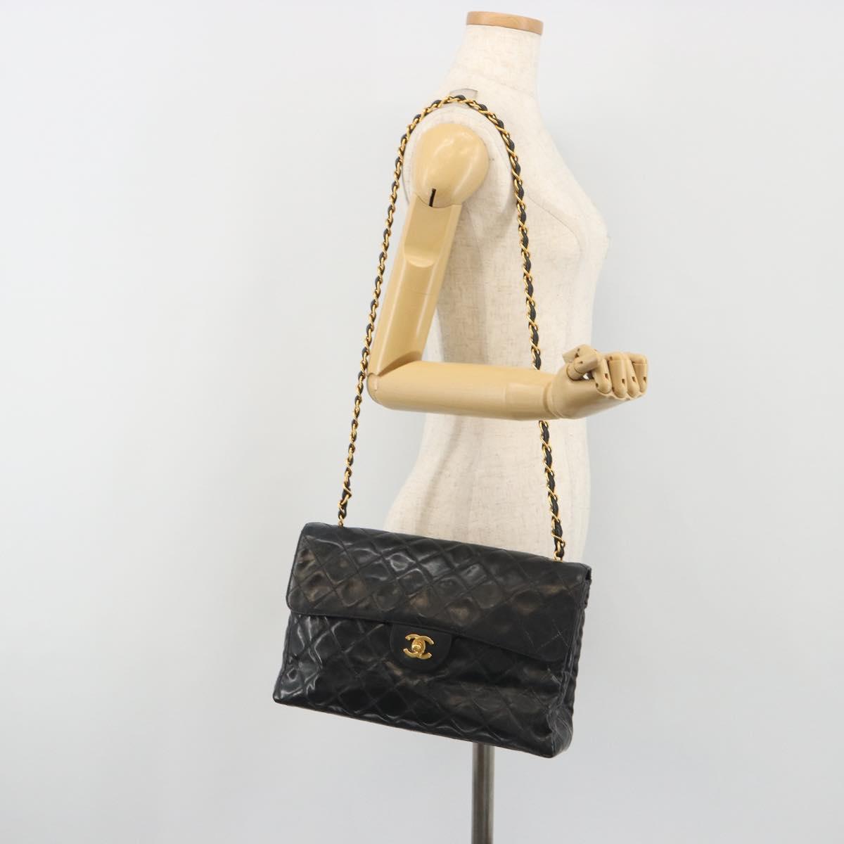 CHANEL Matelasse Chain Shoulder Bag Patent Leather Black Gold CC Auth 193976