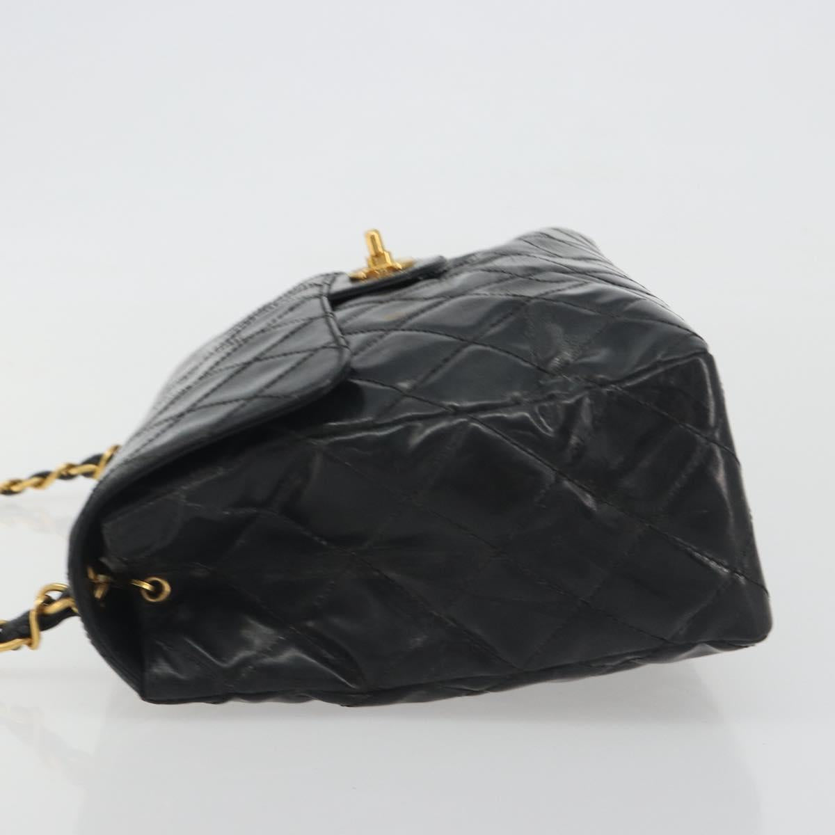 CHANEL Matelasse Chain Shoulder Bag Patent Leather Black Gold CC Auth 193976