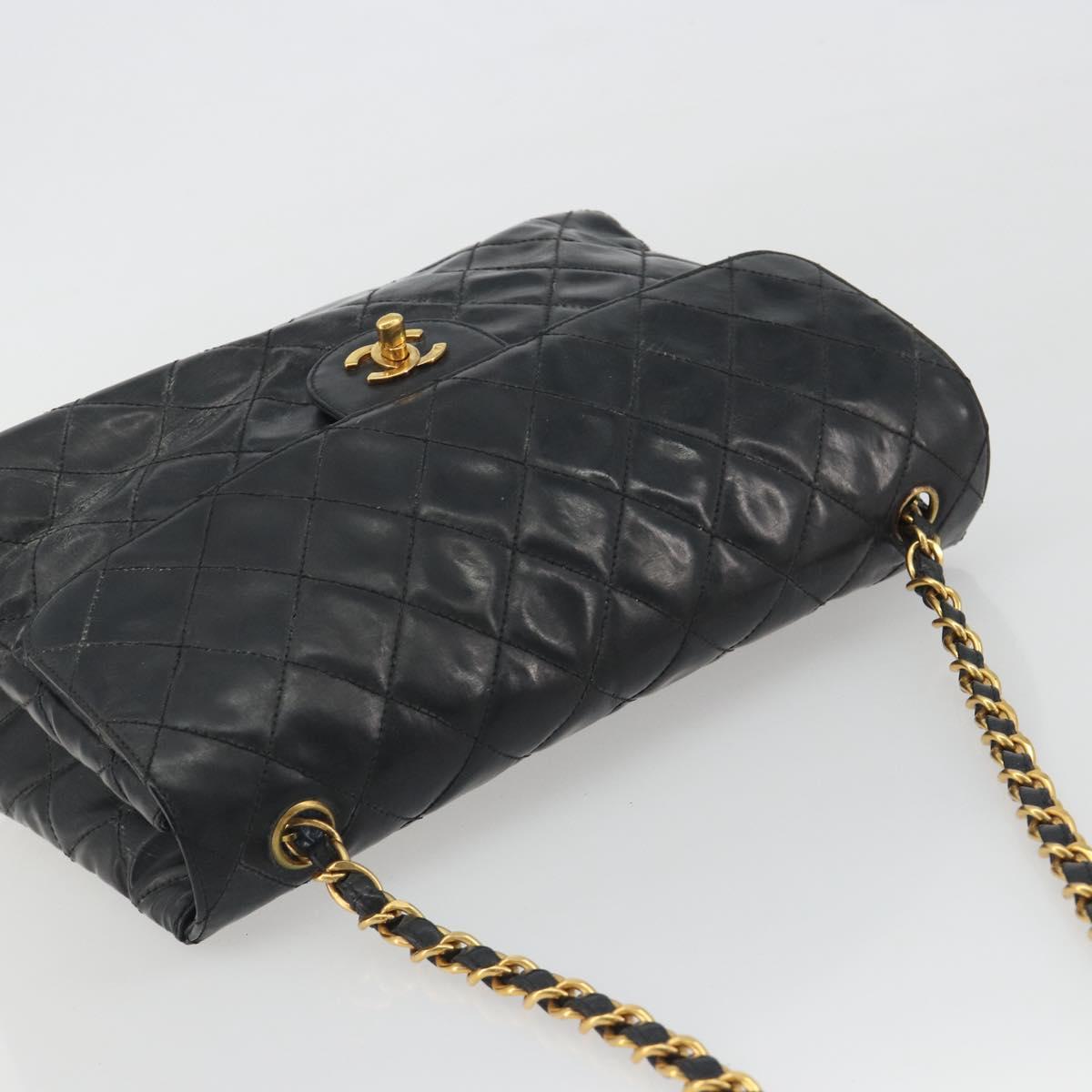 CHANEL Matelasse Chain Shoulder Bag Patent Leather Black Gold CC Auth 193976