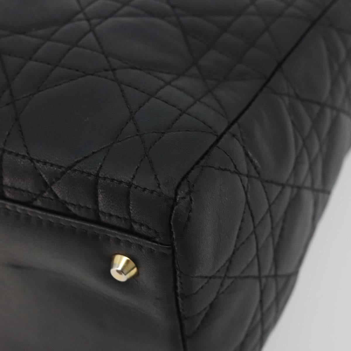 Christian Dior Canage Hand Bag Lamb Skin Black Gold Auth 193978A
