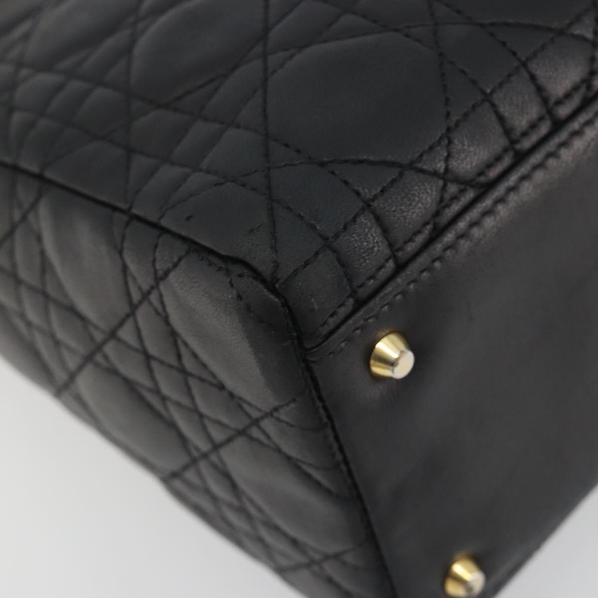 Christian Dior Canage Hand Bag Lamb Skin Black Gold Auth 193978A
