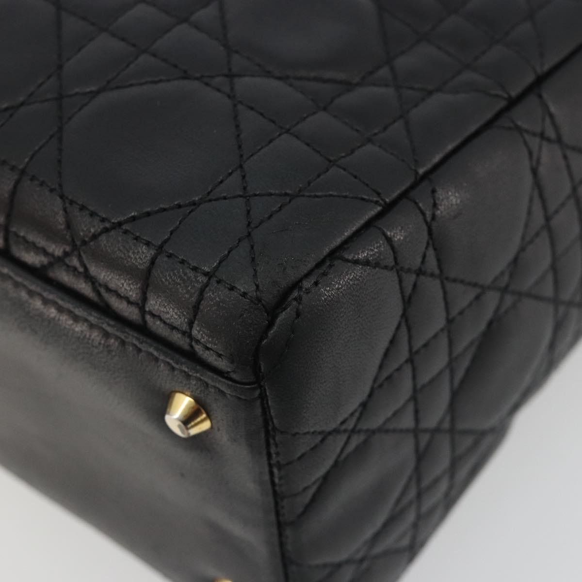 Christian Dior Canage Hand Bag Lamb Skin Black Gold Auth 193978A