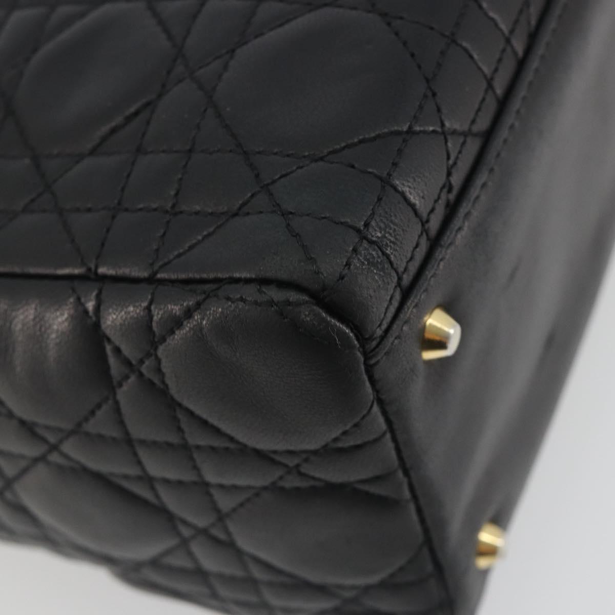Christian Dior Canage Hand Bag Lamb Skin Black Gold Auth 193978A