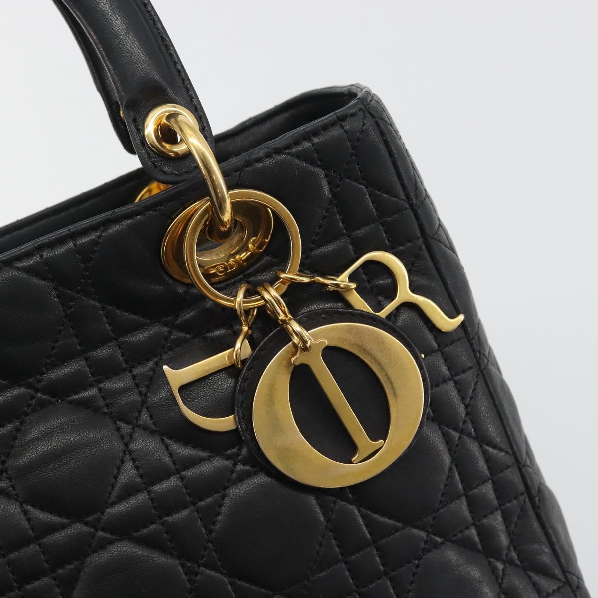 Christian Dior Canage Hand Bag Lamb Skin Black Gold Auth 193978A