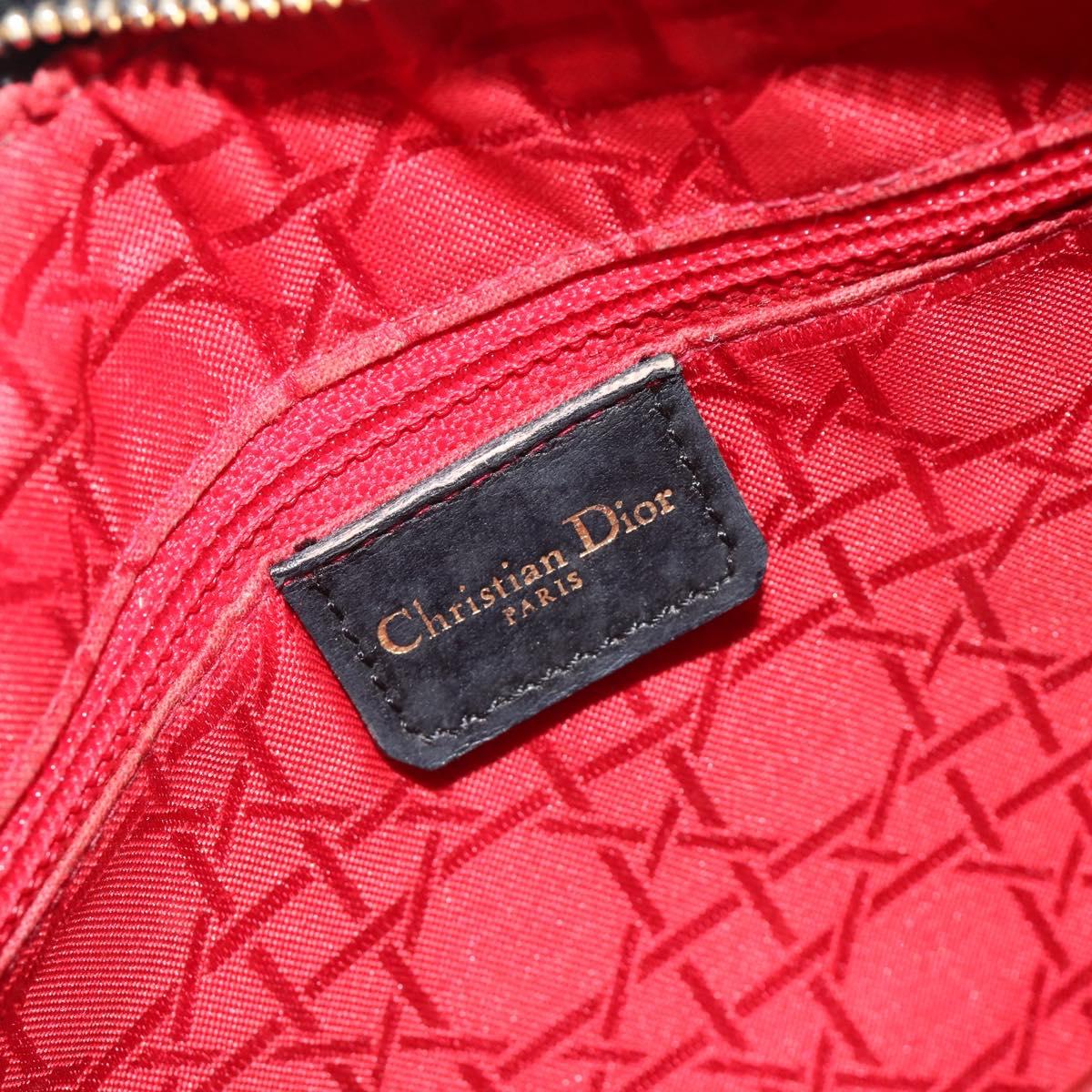 Christian Dior Canage Hand Bag Lamb Skin Black Gold Auth 193978A