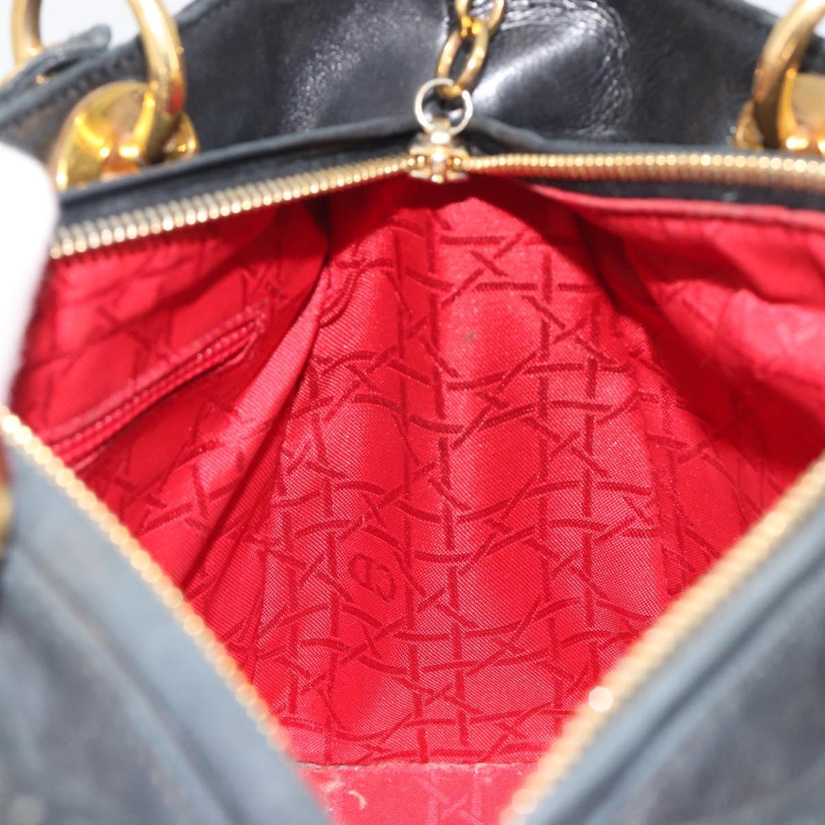 Christian Dior Canage Hand Bag Lamb Skin Black Gold Auth 193978A