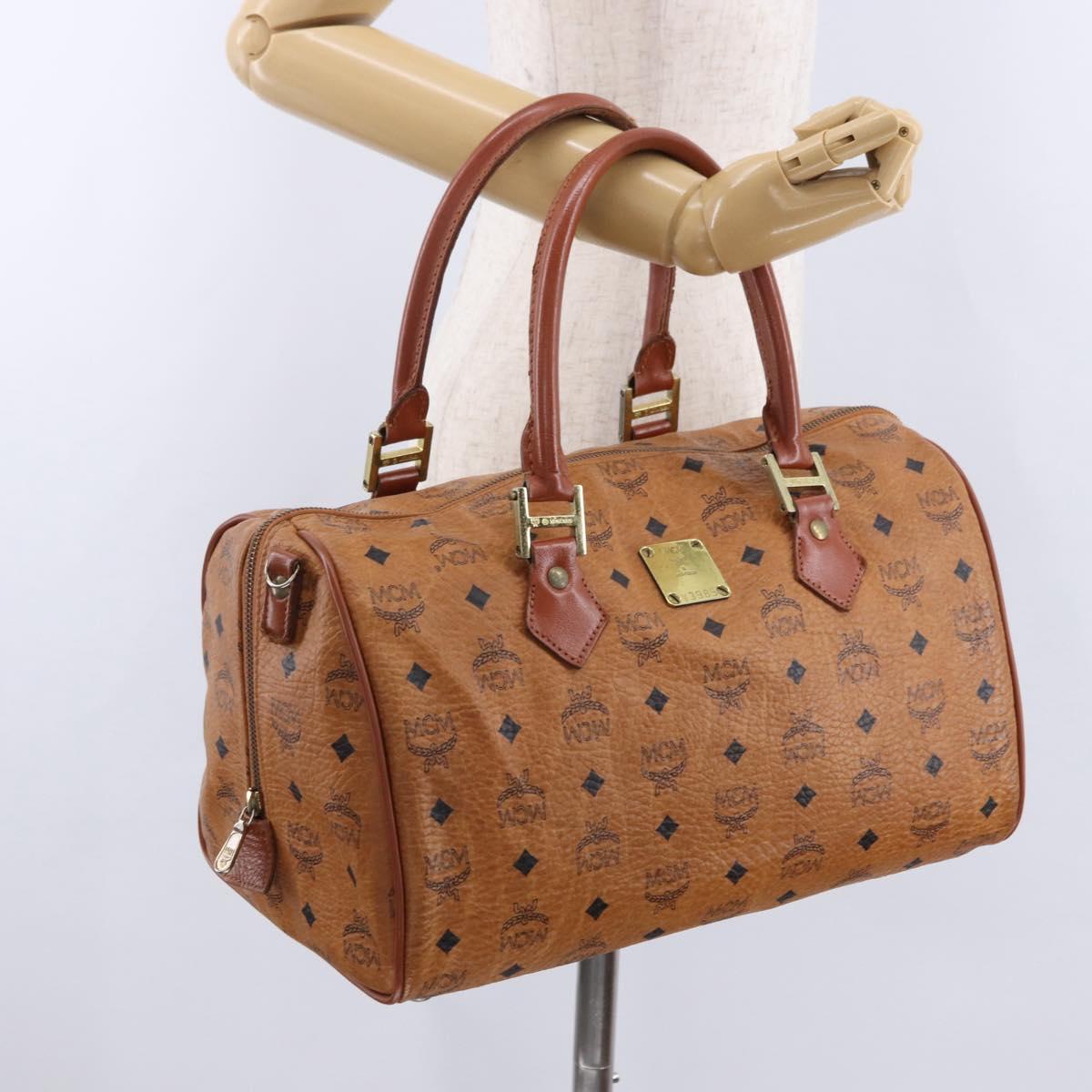 MCM Vicetos Logogram Hand Bag PVC Leather 2way Brown Gold Auth 193981