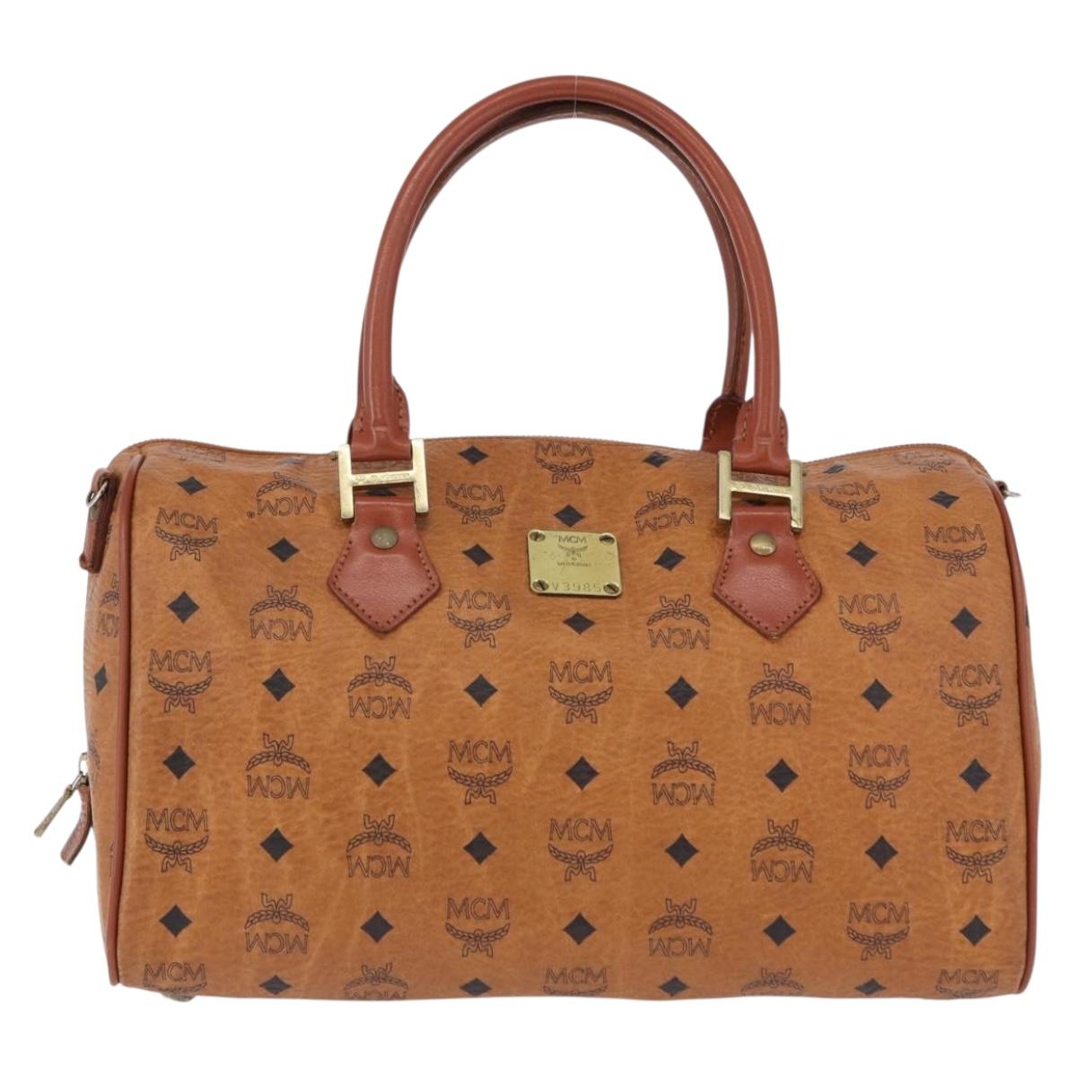 MCM Vicetos Logogram Hand Bag PVC Leather 2way Brown Gold Auth 193981