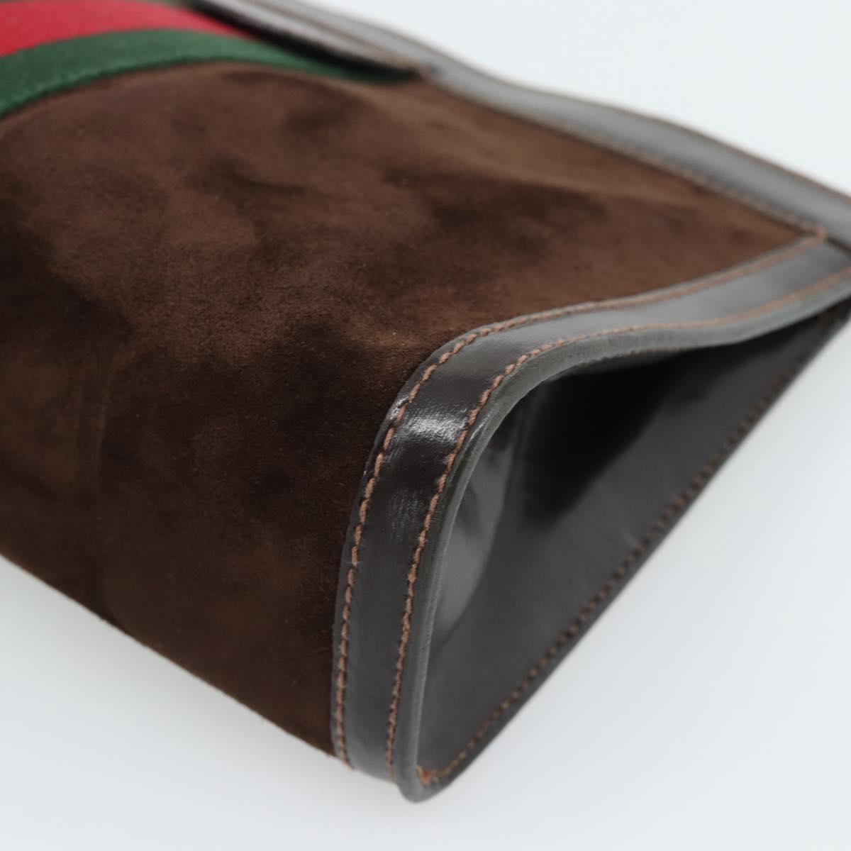 GUCCI Web Sherry Line Clutch Bag Suede Brown Auth 193983A