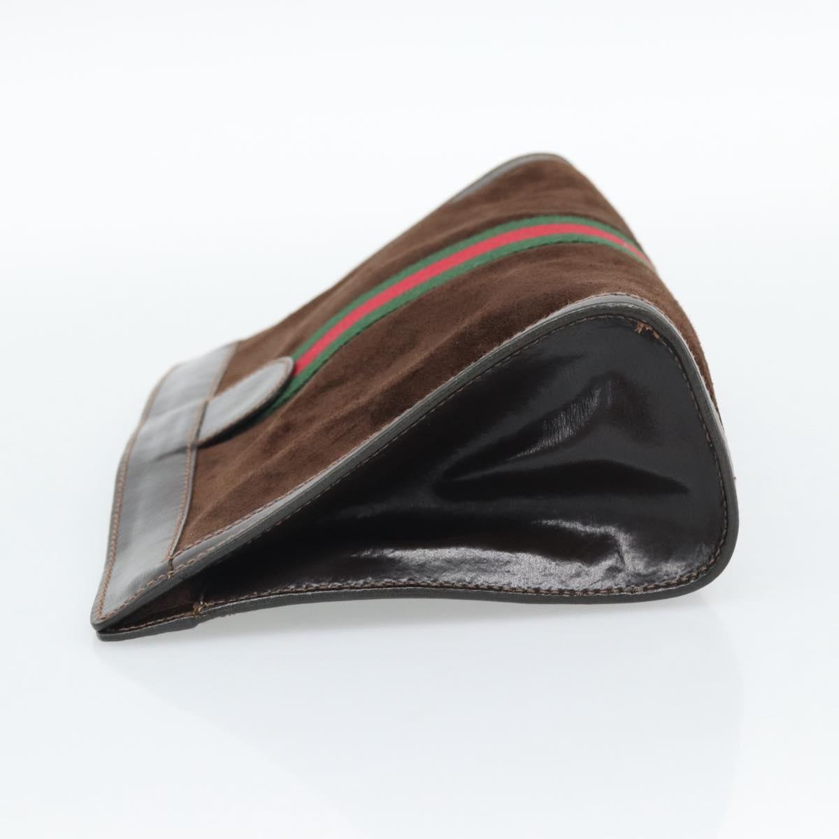 GUCCI Web Sherry Line Clutch Bag Suede Brown Auth 193983A