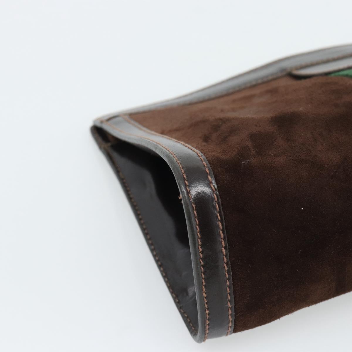 GUCCI Web Sherry Line Clutch Bag Suede Brown Auth 193983A