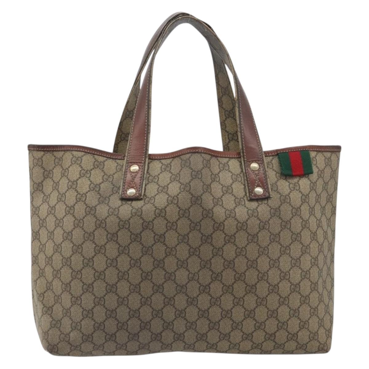 GUCCI GG Supreme Web Sherry Line Tote Bag PVC Beige Gold 211134 Auth 193984