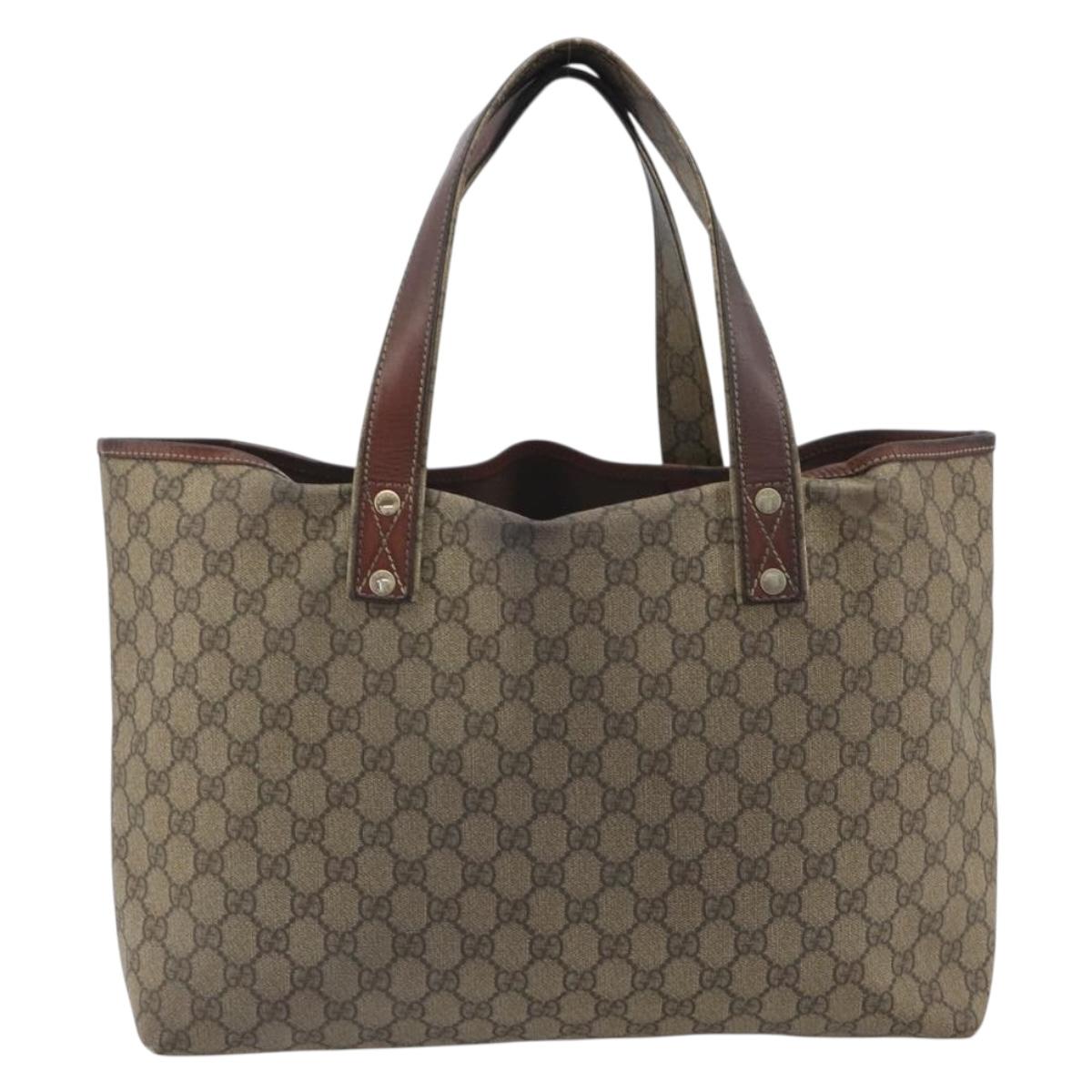 GUCCI GG Supreme Web Sherry Line Tote Bag PVC Beige Gold 211134 Auth 193984