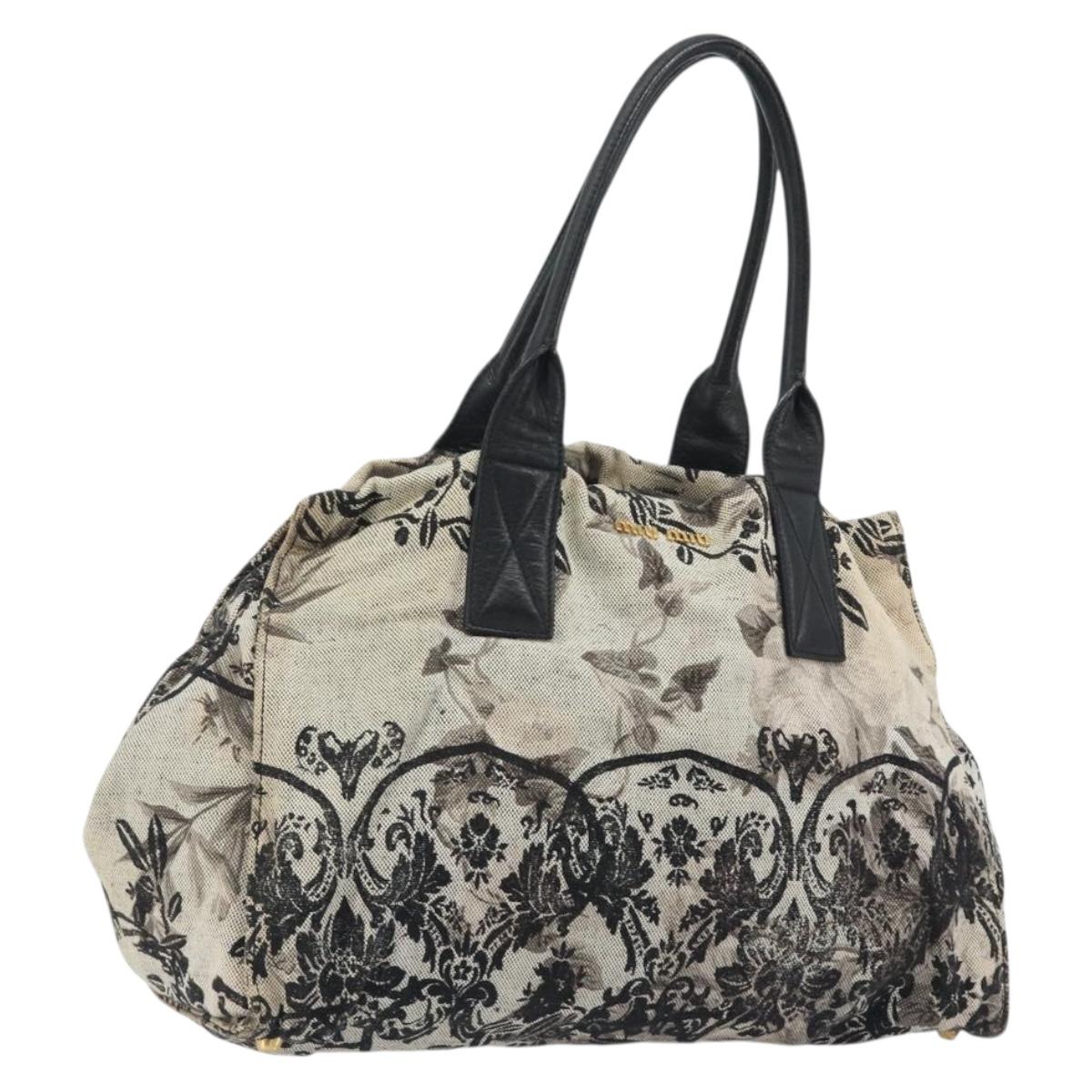 Miu Miu Tote Bag Canvas Beige Gold Auth 193986
