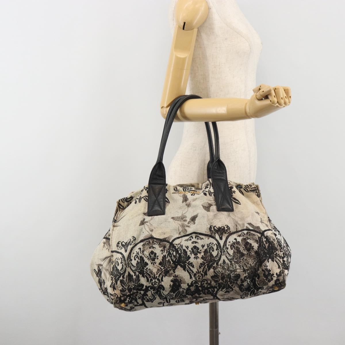 Miu Miu Tote Bag Canvas Beige Gold Auth 193986