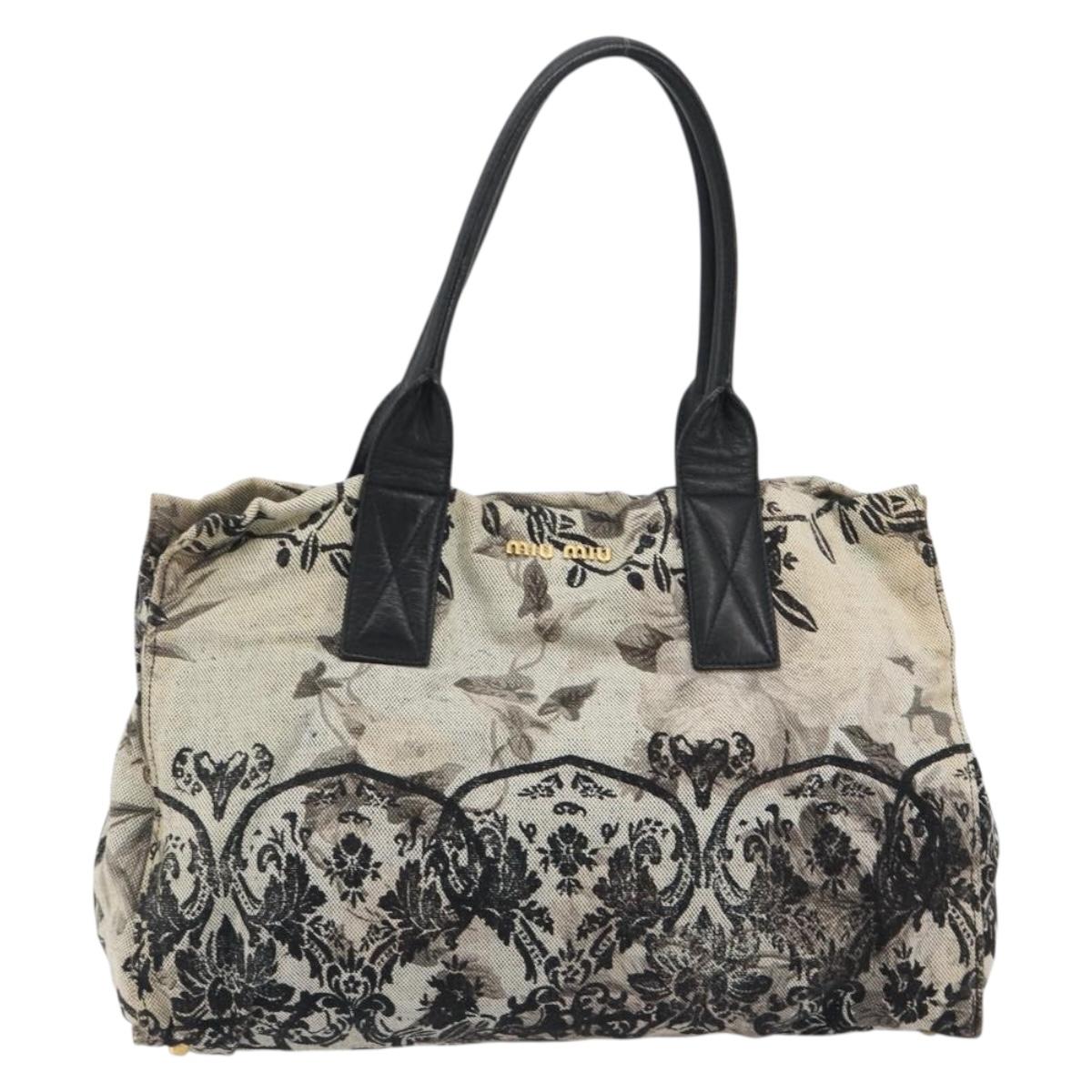 Miu Miu Tote Bag Canvas Beige Gold Auth 193986