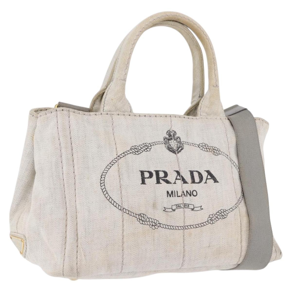 PRADA Canapa PM Hand Bag Canvas 2way Gray Gold Auth 193992