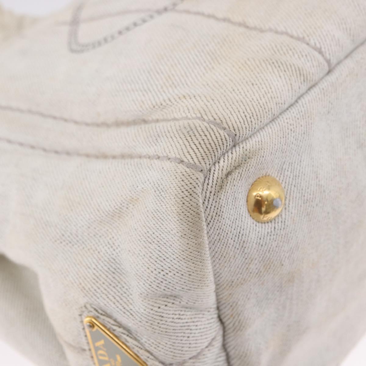 PRADA Canapa PM Hand Bag Canvas 2way Gray Gold Auth 193992