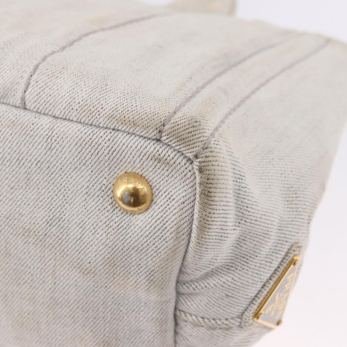 PRADA Canapa PM Hand Bag Canvas 2way Gray Gold Auth 193992
