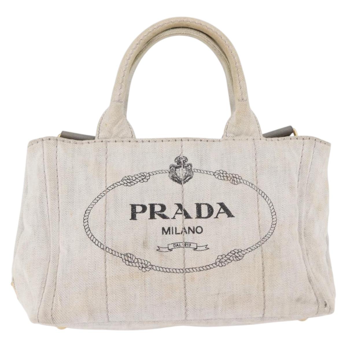 PRADA Canapa PM Hand Bag Canvas 2way Gray Gold Auth 193992