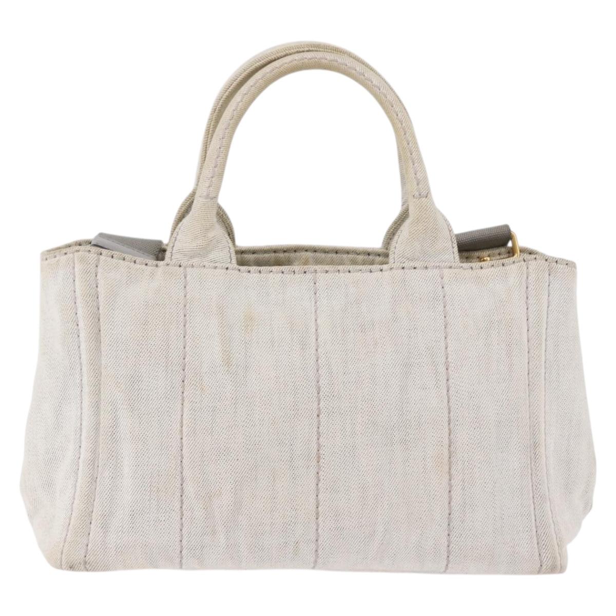 PRADA Canapa PM Hand Bag Canvas 2way Gray Gold Auth 193992