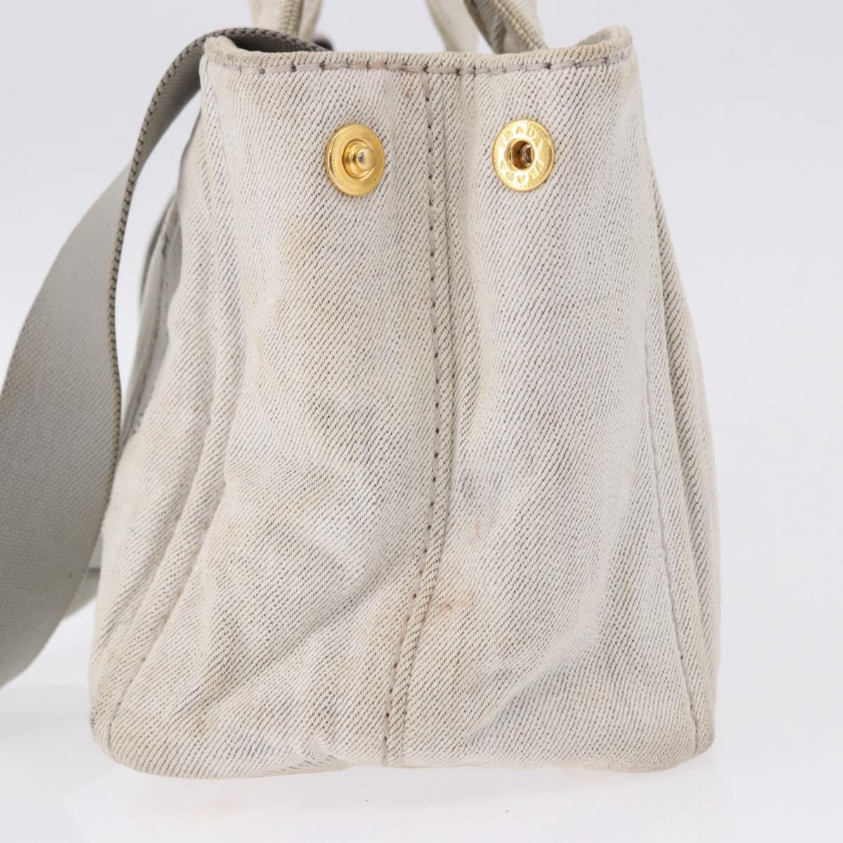 PRADA Canapa PM Hand Bag Canvas 2way Gray Gold Auth 193992