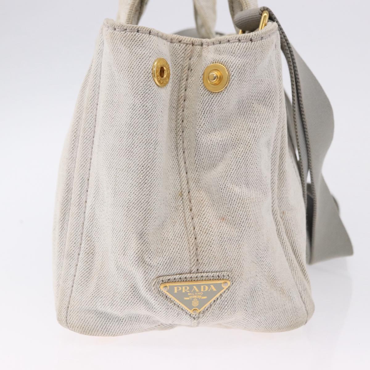 PRADA Canapa PM Hand Bag Canvas 2way Gray Gold Auth 193992