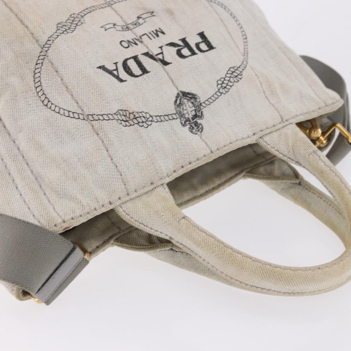 PRADA Canapa PM Hand Bag Canvas 2way Gray Gold Auth 193992