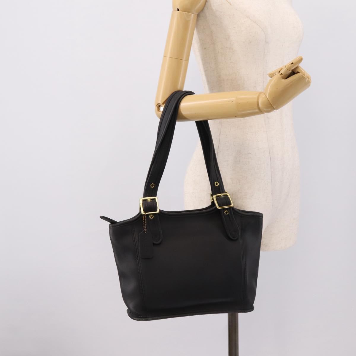 Coach Shoulder Bag Leather Black Gold Auth 193995